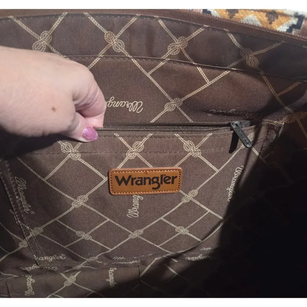 Wrangler Southwestern Aztec Canvas Tote Bag – Boho Shoulder Purse Handbag